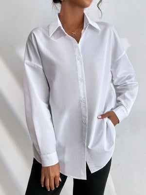 Базова біла сорочка з розрізом по спинці | 6768474