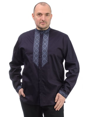 Котонова темно-синя сорочка з орнаментованою вишивкою  | 6770143