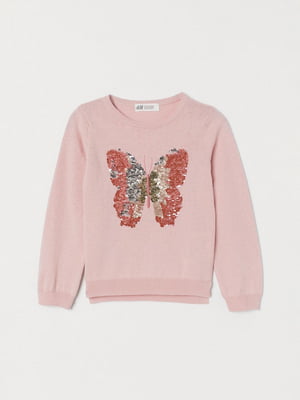 Розовый джемпер с бабочкой из пайеток | 6774225