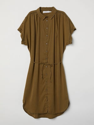 Платье-рубашка цвета хаки с тонким поясом | 6774239