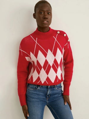 Красный свитер с принтом ромбы | 6774265