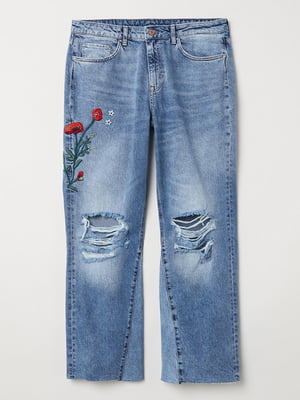 Укорочені джинси з вишивкою та рваностями | 5990333