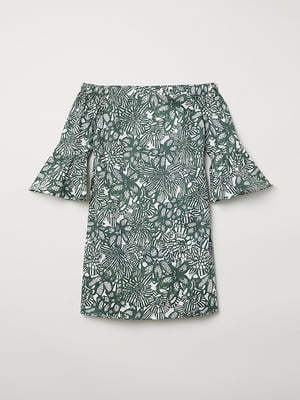 Платье А-силуэта зеленое в принт | 5990443