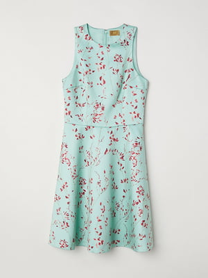 Платье А-силуэта бирюзового цвета в цветочный принт | 6039080