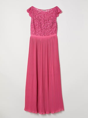 Довга рожева сукня з мереживним ліфом та плісированою спідницею | 6774418