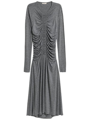 Сіра А-силуетна сукня-міді з драпіруванням | 6774434