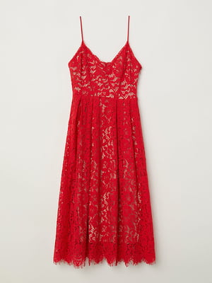 Мереживна червона сукня-міді на підкладці | 6774451