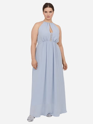 Голубое платье-макси на узких бретелях | 6774453