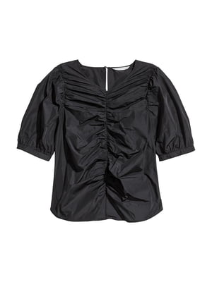 Чорна шовкова блуза із зібраним швом спереду | 6774456