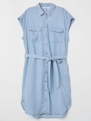 Блакитна сукня-сорочка з поясом | 6774487