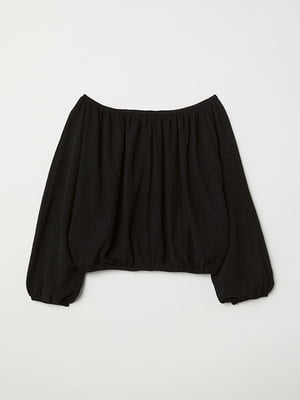 Чорна блуза із жатої тканини з відкритими плечима | 6774497