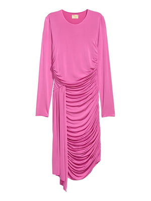 Розовое платье с асимметричной драпированной юбкой | 6774505