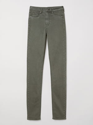 Узкие джинсы цвета хаки с завышенной талией | 6774506