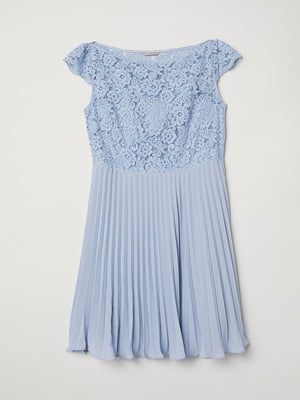 Блакитна сукня з мереживним ліфом та плісированою спідницею | 6774527