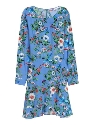 Голубое платье с цветочным принтом с юбкой “на запах” | 6774529