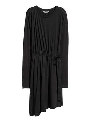 Чорна сукня з асиметричним подолом та зав'язками | 6774552