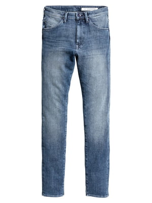 Сині джинси з низькою талією та потертостями | 6774641