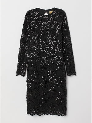 Чорна сукня з розшитим паєтками мереживом | 6774722