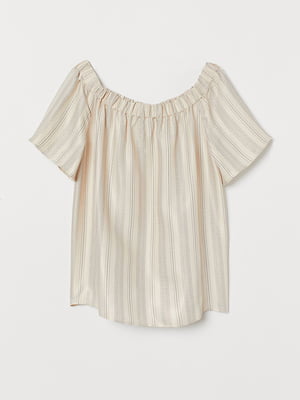 Полосатая блуза с открытыми плечами из блестящей ткани | 6774731