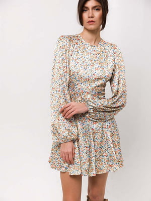 Шифонова сукня-міні молочного кольору в квітковий принт | 6775241