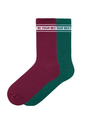 Шкарпетки з жакардовим принтом (2 пари, колір  смарагдовий, малиновий) | 6775948