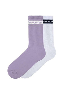 Шкарпетки з жакардовим принтом (2 пари, колір ліловий, білий) | 6775950