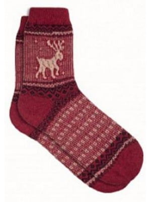 Шкарпетки червоні вовняні з принтом "Олень" | 6775955