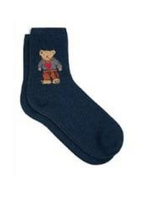 Шкарпетки сині вовняні з принтом "Ведмідь" | 6775960