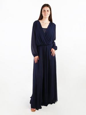 Темно-синя сукня-максі з довгим рукавом | 6776008