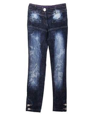Темно-сині джинси з потертостями | 6776029