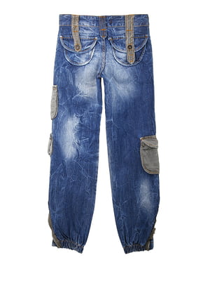 Сині джинси широкого крою з оригінальними кишенями | 6776031