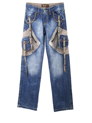 Сині джинси широкого крою з кишенями | 6776032