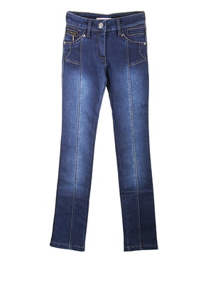 Сині джинси на флісі з потертостями | 6776036