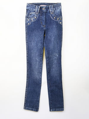 Сині стрейчеві джинси, прикрашені заклепками | 6776039
