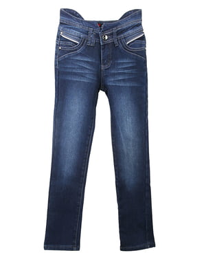 Сині джинси з потертосятми на флісі | 6776060