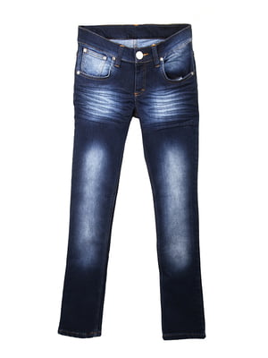 Темно-сині джинси з потертостями | 6776061
