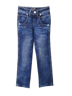 Сині джинси прямого крою з потертостями | 6776077