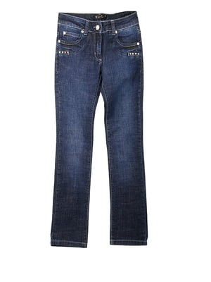 Сині джинси прямого фасону з потертостями | 6776078