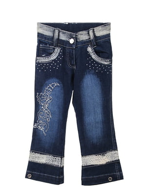 Сині джинси зі стразами та вишивкою | 6776079