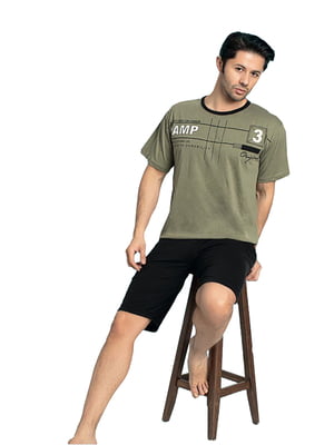 Бавовняна піжама: шорти і футболка з принтом | 6776222