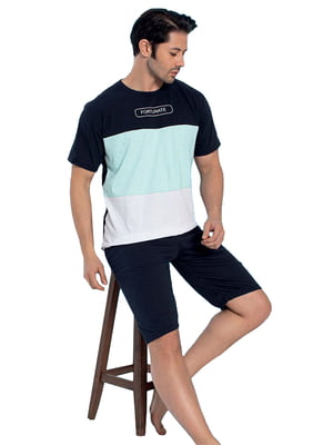 Бавовняна піжама: шорти і футболка з принтом | 6776225