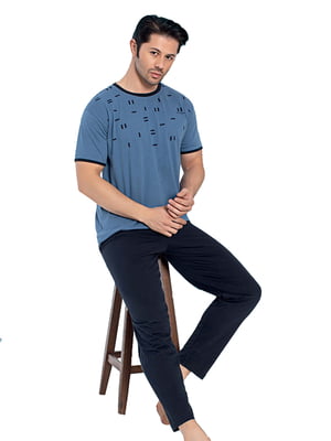 Бавовняна піжама: штани і футболка з принтом | 6776226