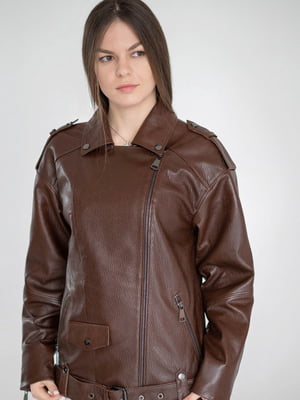 Шкіряна куртка косуха темно-коричнева | 6777824