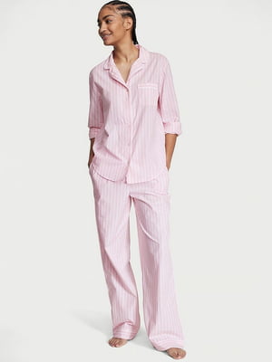 Розовая пижама в полоску: рубашка и штаны | 6775585