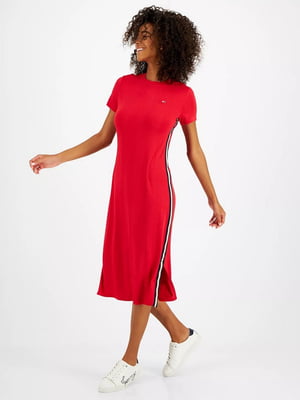 Червона сукня в рубчик з логотипом | 6775625