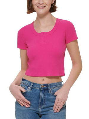 Розовая футболка в рубчик | 6775676