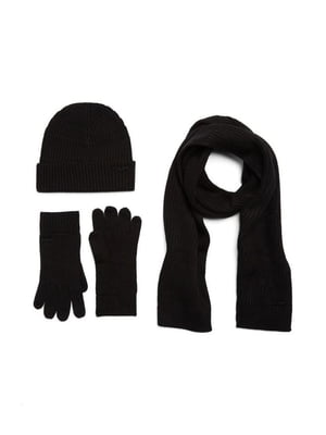 Черный вязаный комплект: шапка, перчатки и шарф с логотипом | 6775710