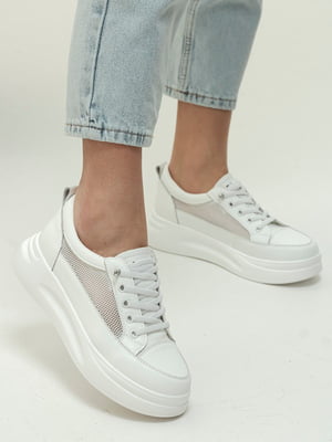 Белые кожаные кроссовки с сеткой | 6777970