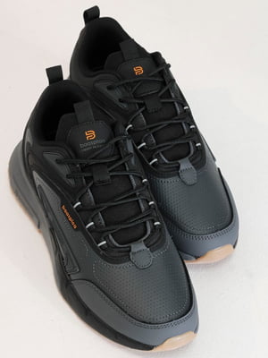 Чорно-сірі шкіряні кросівки на шнурівці | 6777974
