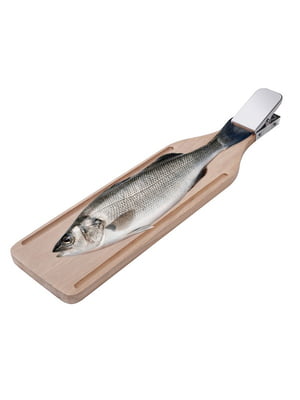 Дошка обробна для чищення риби із затискачем з бука Люкс (60х14 см) з жолобками по краях | 6776946
